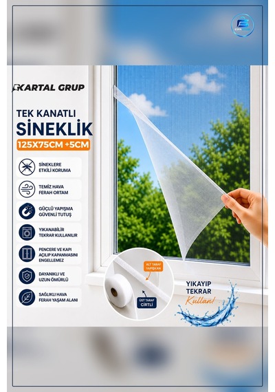 Sinek Perdesi Pencere Sineklik 125x75 Cm Tek Kanat Polyester Örgü