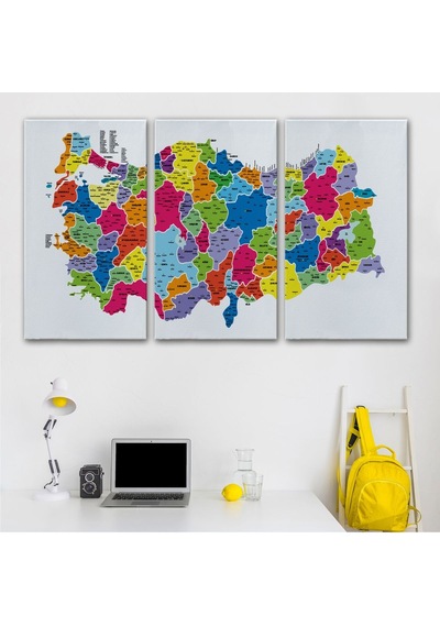 Es10 Türkiye Haritası Kanvas Tablo İl ve İlçeli Ayrıntılı Eğitici Dekoratif Tablo 3033 (150 x 85)