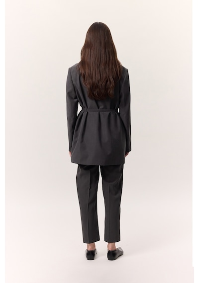 Manuka Tencel Kemerli Kruvaze Blazer Ceket Antrasit Antrasit