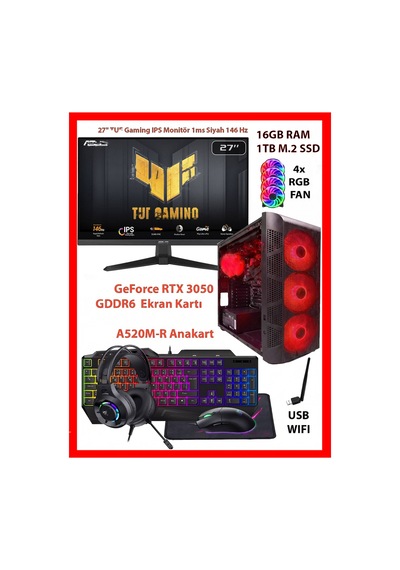 Comloji CMLJ10 R5-5500 16 GB 1 TB SSD RTX3050 27" Free Dos Masaüstü Oyuncu Bilgisayarı