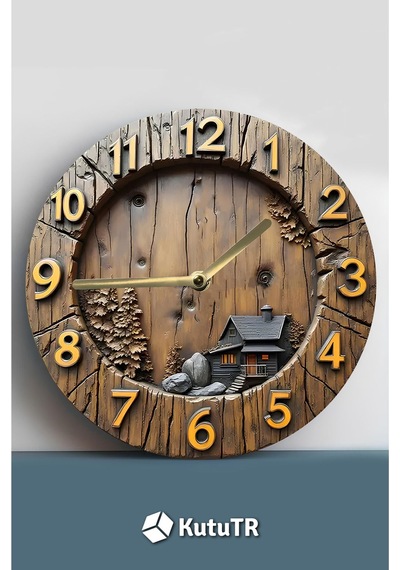 Rustic Charm Dağ Evi Temalı 3d Mdf Duvar Saati Sdw267 Renkli