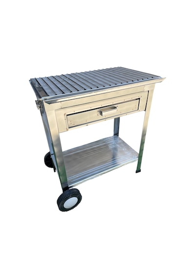 Paslanmaz Kömürlü Mangal Çekmeceli 35 X 60 Cm Tekerlekli Barbekü Gri