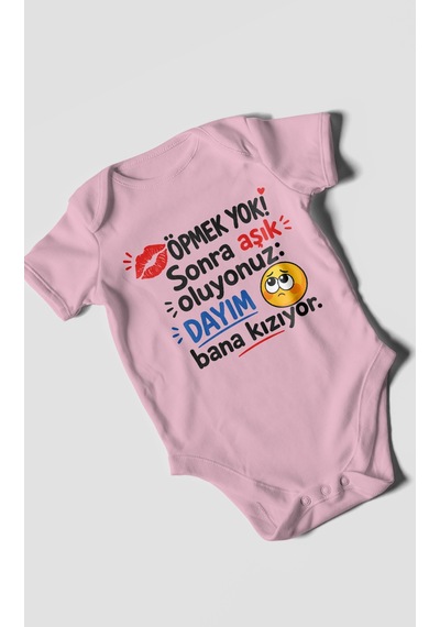 Morivokids Dayıya Özel Kısa Kollu Bebek Body %100 Pamuk Zbn169-kk Koyu Pembe