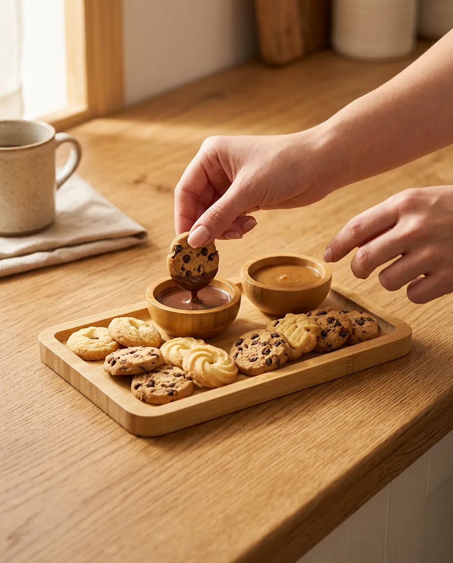 Bambu 6 Parça Kahvaltı Ve Sunum Seti - Dikdörtgen Sunum Tablası Ve 2'li Çerezlik Sosluk Ahşap