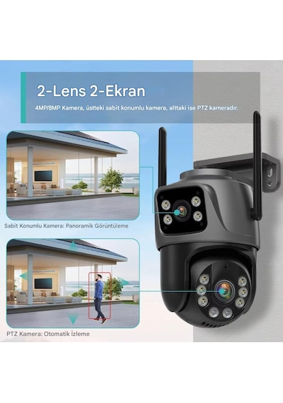 4k 8mp Hd Wifi Ptz Kamera 4mp Çift Lens Çift Ekran