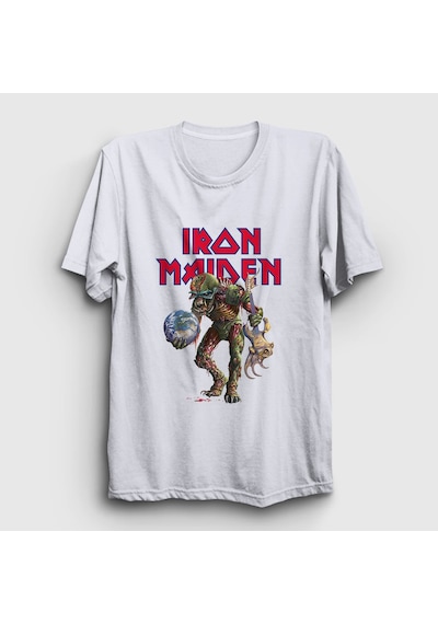 Presmono Unisex World Iron Maiden T-shirt Beyaz