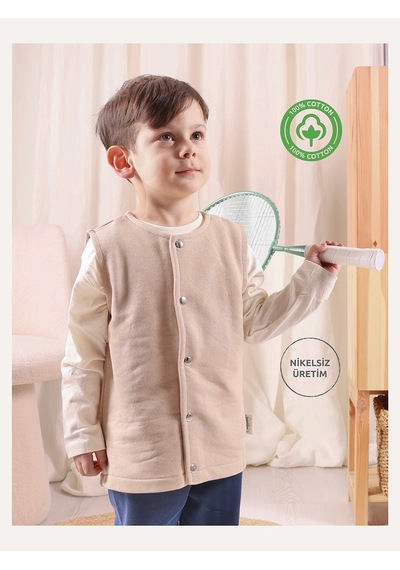 Zuppers Çıtçıtlı Pamuk Bebek Çocuk Yelek - Latte Renkli