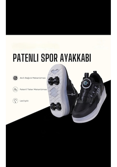 Kız-Erkek Çocuk Patenli Işıklı Rahat Spor Ayakkabı&Yeni Model Tarz Patenli Kaykay Tekerlekli Siyah
