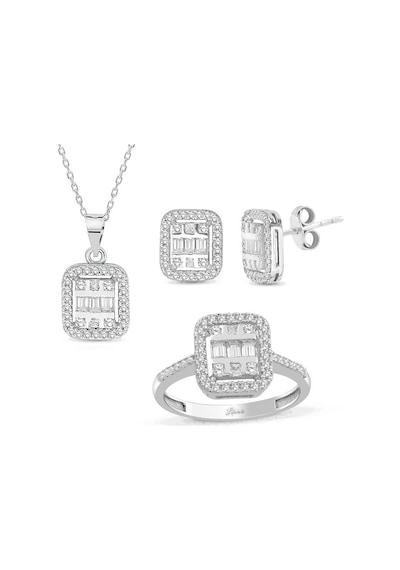 Taşlı Modern Baget Altın Set