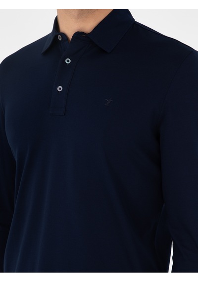 Lacivert Regular Fit %100 Pamuk Polo Yaka Sweatshirt