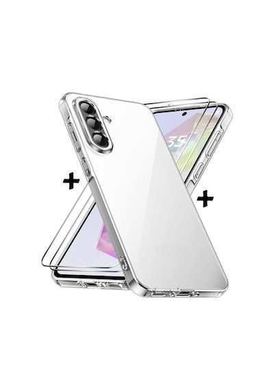 Samsung Galaxy A26 Uyumlu Kılıf Kamera Çıkıntılı Korumalı Yumuşak Şeffaf Silikon + Ekran Koruyucu Cam Set
