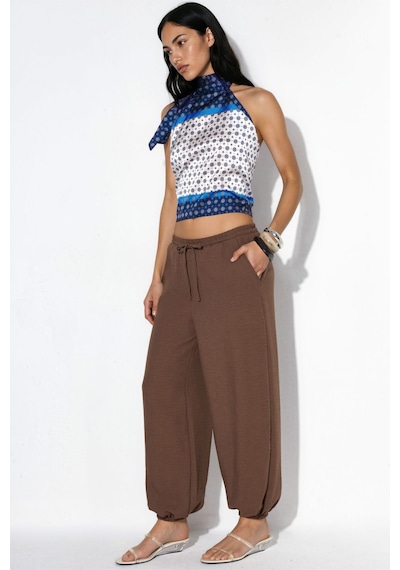 Hiccup Busem Kadın Dokulu Polyester Jogger Pantolon Kahve Kahvesi