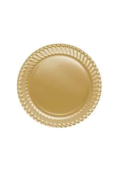 Roll-up & Rainbow Plastık Gold Renklı Partı Tabak 25 Lı Yuvarlak