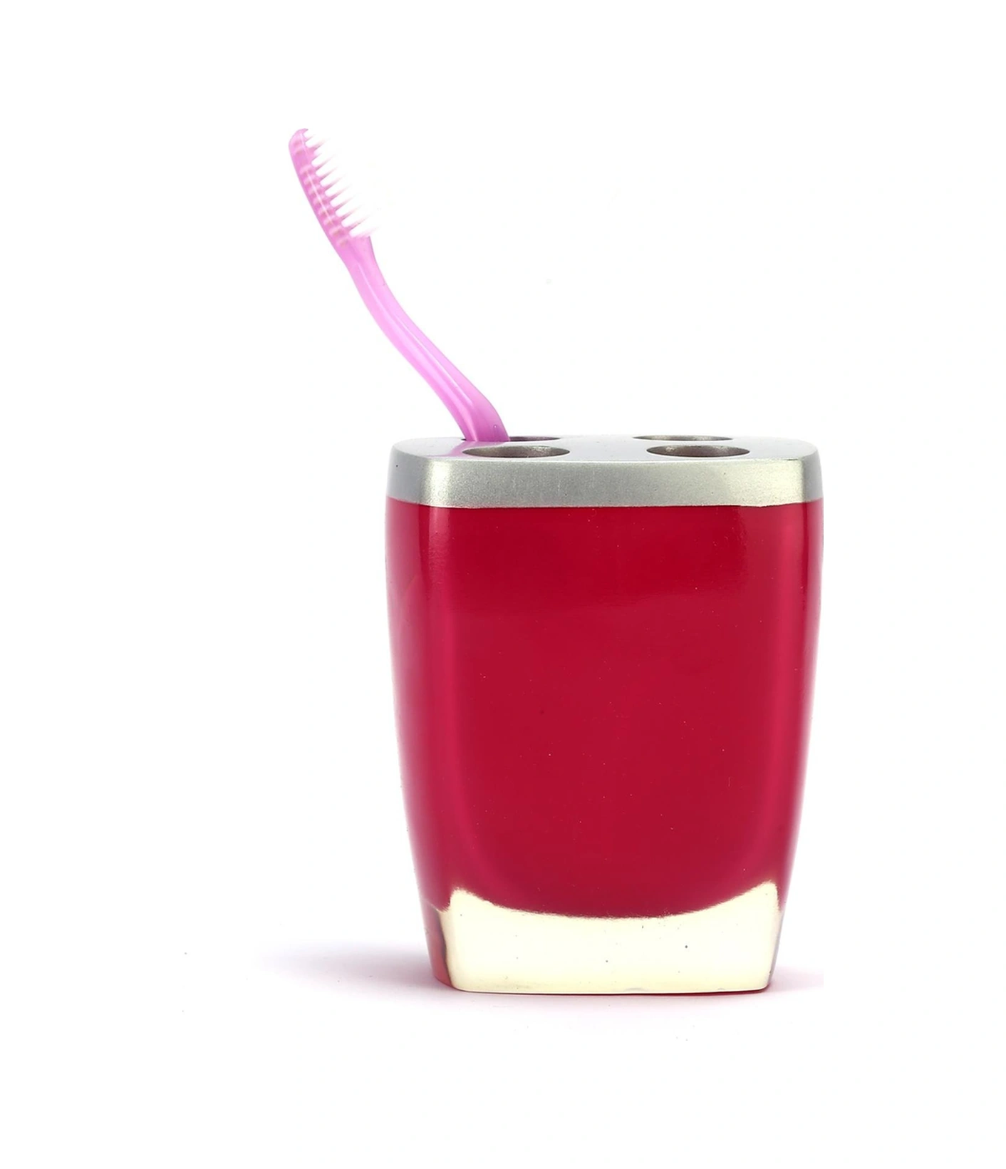 2 Adet Diş Fırçalık Gri Pembe Poliresin 8x4x11cm Banyo Seti Çok Renkli