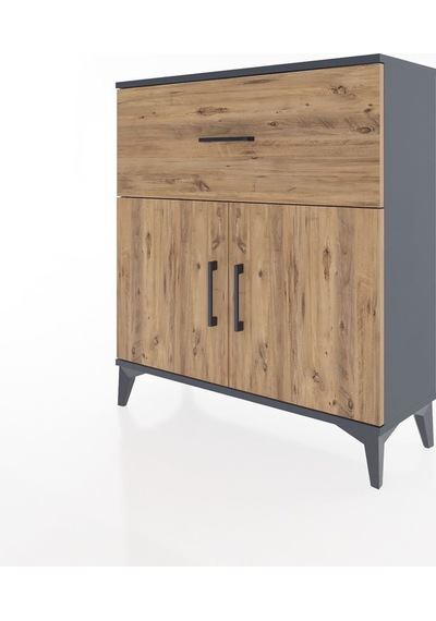 Arges Şifonyer Tek Raflı Tek Çekmeceli 2 Kapaklı 88x30x96 Antrasit-çam Antrasit