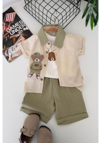 Miniğimin Cicileri Bear Panç İşleme Detaylı Erkek Bebek 3 Lü ... Yeşil