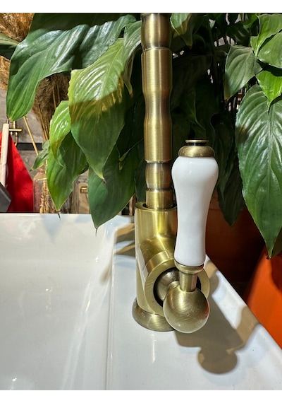 İsaoğlu Yapı Antik Gold Mutfak Bataryası Vintage Evye Musluğu Porsalen Kulp Armatür Gold