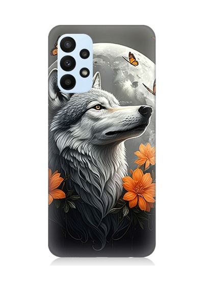 Samsung Galaxy A73 Uyumlu Ay Çiçeğinde Kurt Güzelliği Desenli Silikon Kılıf Çok Renkli