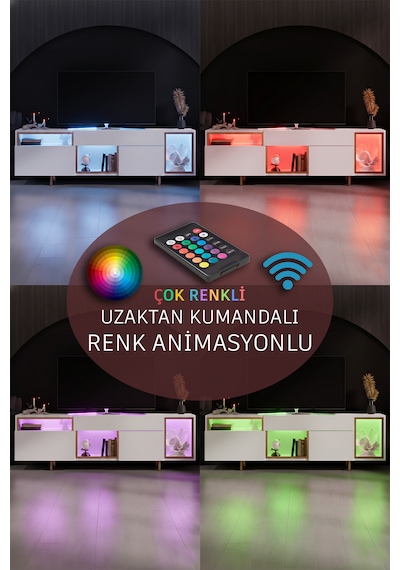 Norm Gold Demir Ayaklı Rgb Led Işık Sistemli Beyaz Tv Ünitesi Tv Sehpası Beyaz - Altın Norm Gold Demir Ayaklı Rgb Led Işık Sistemli Beyaz Tv Ünitesi Tv Sehpası Beyaz - Altın