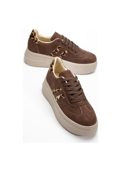 Bahrina Kadın Kalın Tabanlı Sneaker Kahve Süet Leopar
