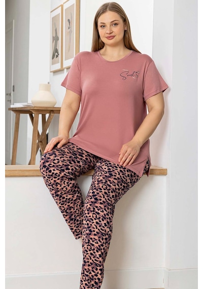 Aydoğan Kadın İnci Büyük Beden Kısa Kol Somon Pijama Takım 0054 Somon