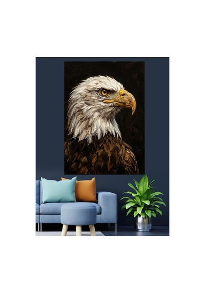 Amerikan Kel Kartal Vakur Portre Yağlı Boya Dokulu Kanvas Tablo Canvas Tablosu