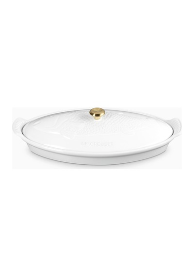 Le Creuset Kapaklı Seramik Balık Pişirme Kabı, 34 Cm Seramik Tava Beyaz