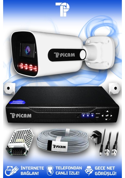 Picam 1 Kameralı Zebra 1 Dış Kamera Set Hdd'siz 5 Mp 2k Net Gece Görüşlü Güvenlik Kamerası Sistemi