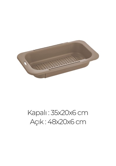 Sieve Bej - Pratik Ayarlanabilir Sürgülü Lavabo Süzgeci - Meyve Sebze Yıkama Aparatı Bej