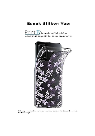Realme 11 İle Uyumlu Floral Lila Baskılı Kamera Korumalı Şeffaf Kılıf