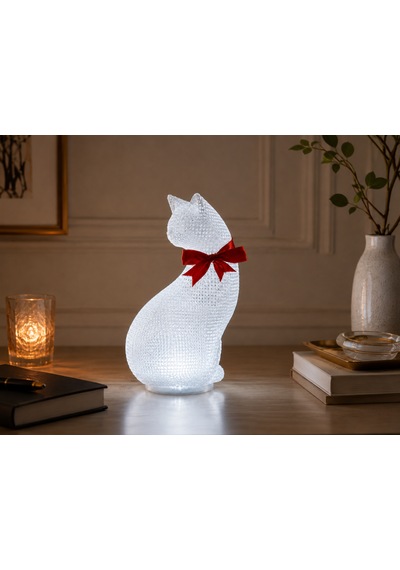 B&b Kedi Figürlü Dekoratif Masa Lambası Usb Bağlantılı Beyaz Işıklı Şeffaf