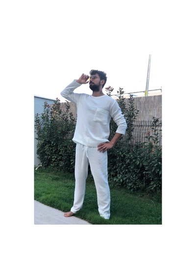 Combattente Organik Müslin Erkek Takım, Pijama Takımı Kırık Beyaz