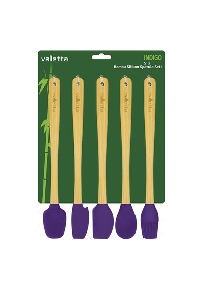 Valletta Indigo 5'li Mor Bambu Silikon Spatula Seti Uzun 26 Cm