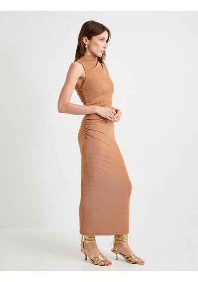 Koton Midi Elbise Drape Yaka Kolsuz Standart Kesim Tarcın 4sak80030uk
