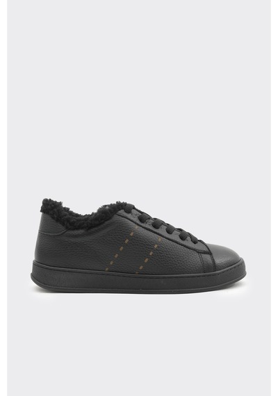 Derinet Hakiki Deri Comfort Taban Kürklü Kadın Sneaker Siyah Siyah