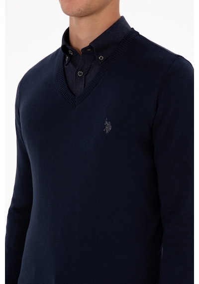 U.S. Polo Assn. Erkek Slim Fit V Yaka Lacivert Basic Triko Kazak 50313662-VR033