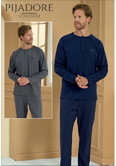 Pijadore %100 Pamuk 2276 Uzun Kol Erkek Pijama Takım Füme