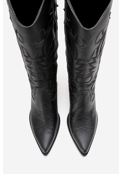 Luvishoes Matıas Siyah Cilt Hakiki Deri Kadın Nakışlı Western Çizme Siyah