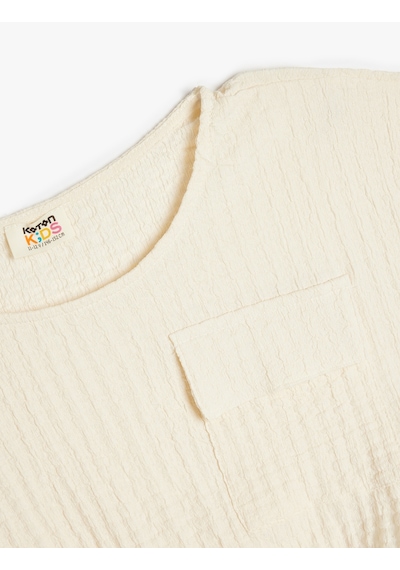 Koton Crop Bluz Kolsuz Dokulu Beli Lastikli Bej 4skg60082ak Ekru