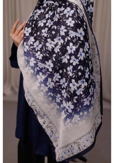 Mimiyum Flora Desen Soft Şal Lacivert