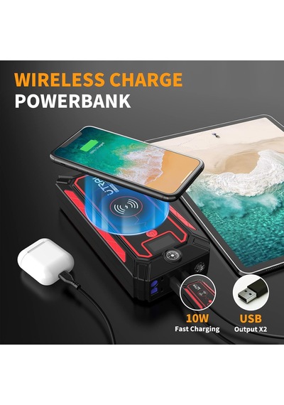 Jstar 4 24000 Mah 2500a Jump Starter Taşınabilir Akü Takviye Cihazı Kablosuz Şarj + Pusula + Çanta + Led Lamba + Powerbank