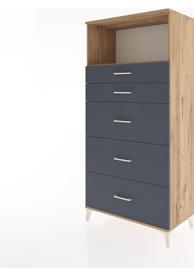 Hyperion Dolap Tek Raflı 5 Çekmeceli 88x44x182 Çam-antrasit Çam