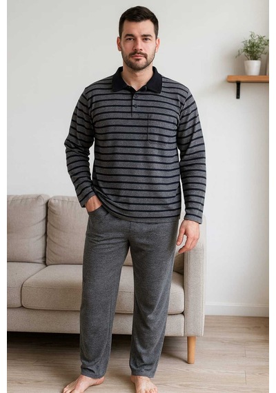 Tenra Erkek Pijama Takımı %100 Pamuk Selanik Örme Gri