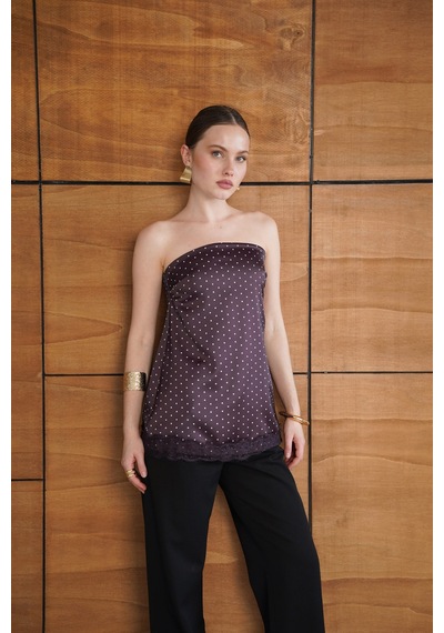 Verymoda Puantiyeli Dantel Detaylı Saten Büstiyer D2963 Kahve