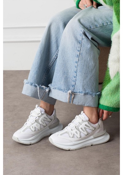 Shoetek Lawse Kadın Sneakers Bağcıklı Spor Ayakkabı Beyaz Beyaz