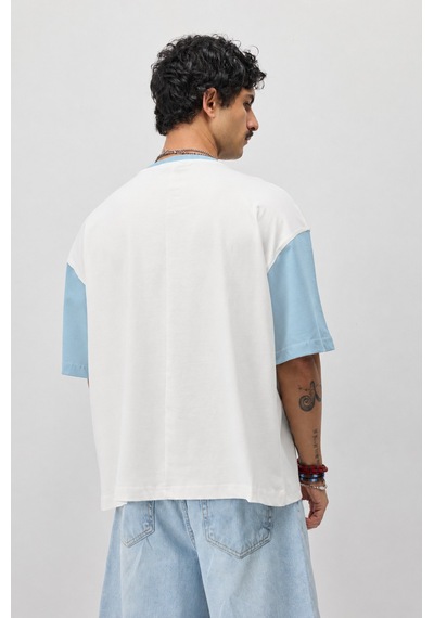 Vamos Oversize Baskılı Tişört V70-208 Bebe Mavi