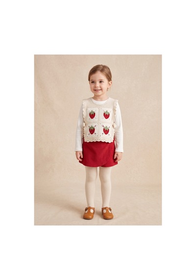 Deniva Kids Kız Çocuk Çilek Motifli El Örgüsü Süveter Fitilli Bluz Ve Şort Etek 3'lü Takım Kırmızı - Krem Deniva Kids Kız Çocuk Çilek Motifli El Örgüsü Süveter Fitilli Bluz Ve Şort Etek 3'lü Takım Kırmızı - Krem