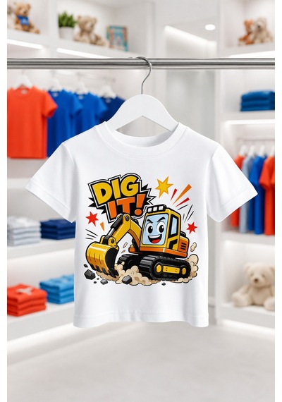 Bayloranzzo Dig It Kepçe Ekibi %100 Pamuk Premium Kalite Erkek Çocuk Tişörtü Beyaz