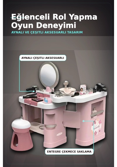 Katlanabilir 3 Parcali Guzellik Salonu Oyun Seti - Cocuklar Icin Makyaj Kuafor Manikur Bx-313422