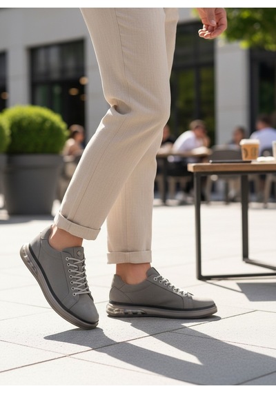 2274-zanelle Hakiki Full Duble Deri Üst Kalite Premıum Erkek Sneaker Ayakkabı Gri